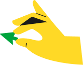 A yellow hand holding an arrow